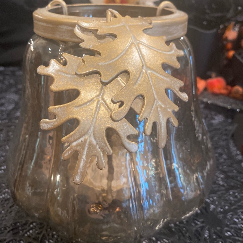 Pier1 Glass Pumpkin With Removable Metal Pillar Candle Holder - Picture 2 of 9